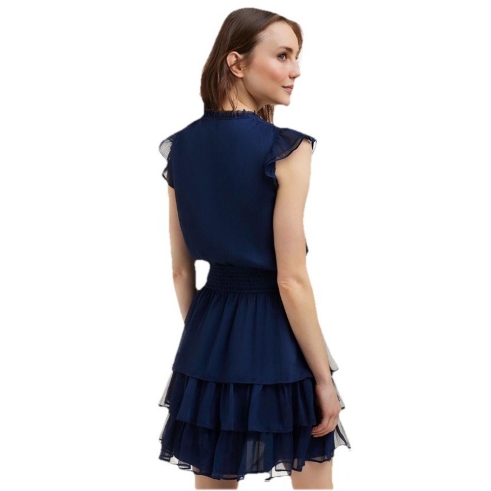 Draper James Womens Alana Mini Dress M Blue Mini Lined Pullover Ruffles - Picture 14 of 15